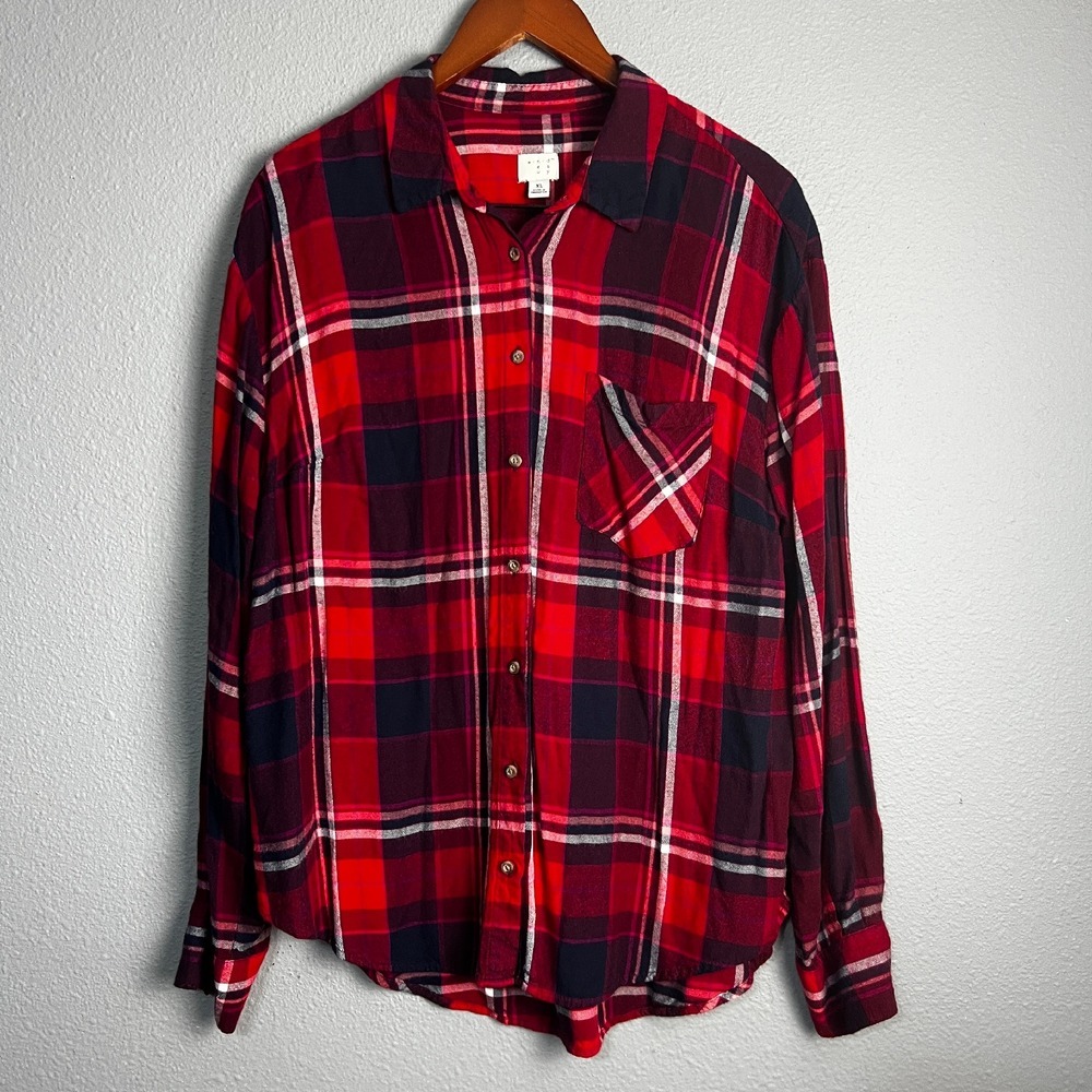 A New Day Red Black Plaid Soft Cozy Flannel Shirt Long Sleeve Button Up Red XL